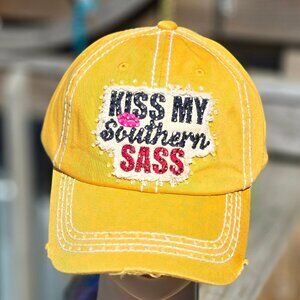 Ladies Yellow Kiss My Southern Sass BLING Hat NEW